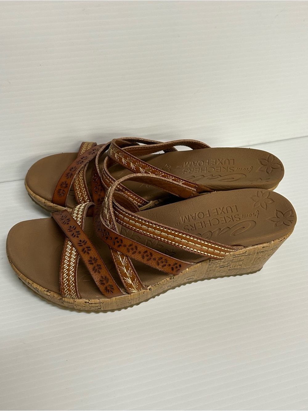 Skechers Cali Beverlee Brown Faux-Leather 2.5" Wedge Heel Sandals - 8
